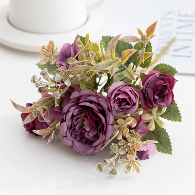 1 lillekimp Apelsiniroos Kunstlilled Pojeng Sügis siidist võltslilled DIY elutoa jaoks Koduaia pulmakaunistuseks