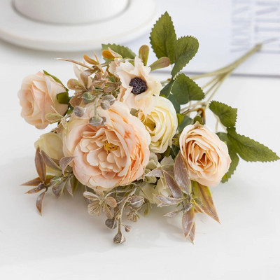 1 lillekimp Apelsiniroos Kunstlilled Pojeng Sügis siidist võltslilled DIY elutoa jaoks Koduaia pulmakaunistuseks