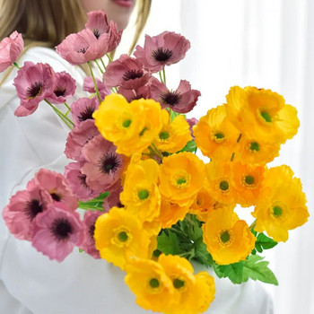 Μπουκέτο τεχνητού λουλουδιού 1 κλαδιού λουλούδι παπαρούνας με φύλλα για στολισμό γάμου στο σπίτι παπαρούνες