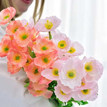 1 клонка Цвете на мак с листа Букет от изкуствени цветя за домашно парти Сватбена украса Макове