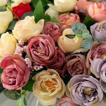 32 см розово розов копринен божур Букет от изкуствени цветя 5 големи глави и 4 пъпки Евтини фалшиви цветя за домашна сватбена декорация на закрито