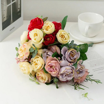 Μπουκέτο 32cm Rose Pink Silk Peony τεχνητά λουλούδια 5 μεγάλα κεφάλια και 4 μπουμπούκια φθηνά ψεύτικα λουλούδια για διακόσμηση γάμου σπιτιού εσωτερικού χώρου