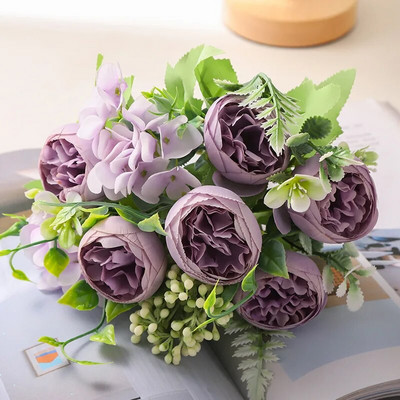 26cm võltspojeng siidiroos kunstlill Odav uusaasta jõulukaunistuste vaas kodu pulmadeks pruudikimp siseruumides