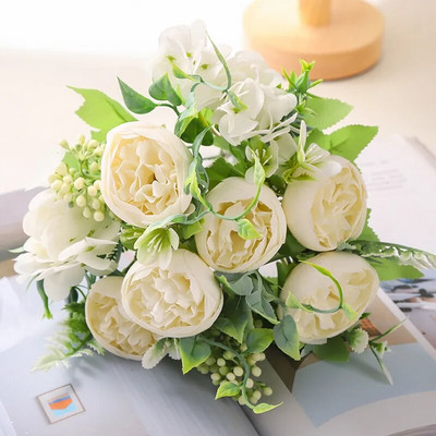 26cm võltspojeng siidiroos kunstlill Odav uusaasta jõulukaunistuste vaas kodu pulmadeks pruudikimp siseruumides