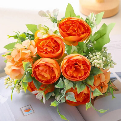 26cm võltspojeng siidiroos kunstlill Odav uusaasta jõulukaunistuste vaas kodu pulmadeks pruudikimp siseruumides