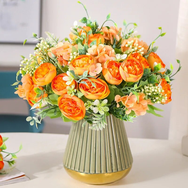 26cm võltspojeng siidiroos kunstlill Odav uusaasta jõulukaunistuste vaas kodu pulmadeks pruudikimp siseruumides