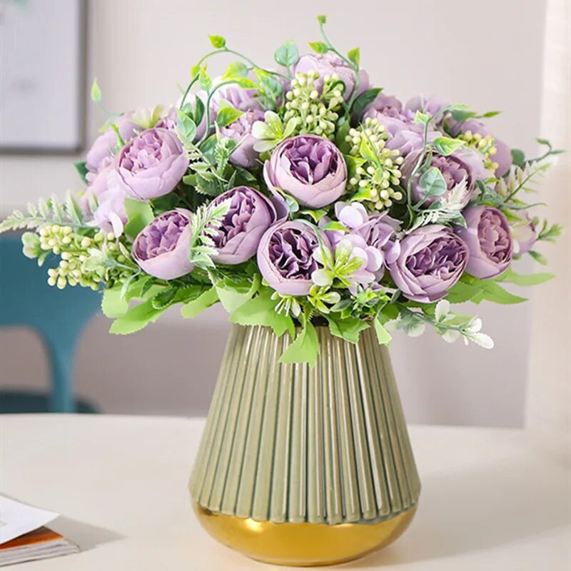 26cm võltspojeng siidiroos kunstlill Odav uusaasta jõulukaunistuste vaas kodu pulmadeks pruudikimp siseruumides