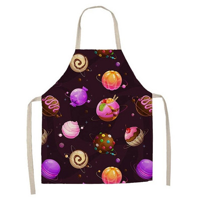 1-osaline kooki sõõrikumustriga prinditud köögipõll naiste varrukateta linane laste põll toiduvalmistamiseks kodus puhastamiseks plekikindel tööriist