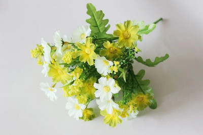 Dirbtinių gėlių puokštė, šilkinė Daisy, vidaus ir lauko dekoravimui, namams ir biurui, 28 galvutės, 1 vnt.