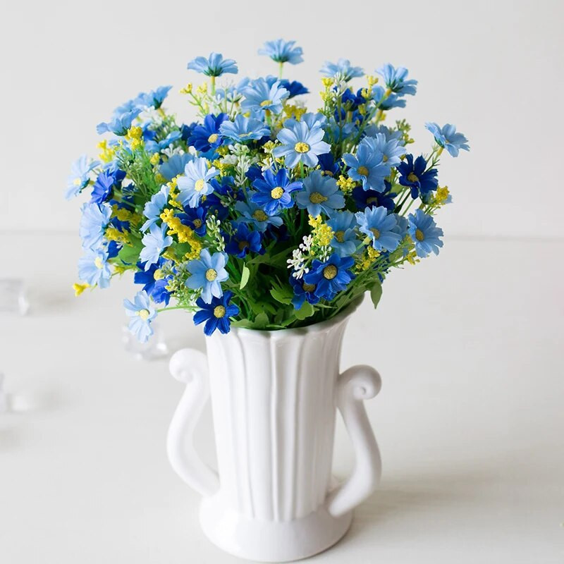 Dirbtinių gėlių puokštė, šilkinė Daisy, vidaus ir lauko dekoravimui, namams ir biurui, 28 galvutės, 1 vnt.