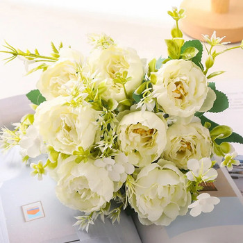 5 κεφαλές παιώνια τεχνητά τριαντάφυλλα λουλούδια μετάξι ψεύτικο λουλούδι Γαμήλια ανθοδέσμη για επιτραπέζιο πάρτι Χριστουγεννιάτικη διακόσμηση λουλούδια