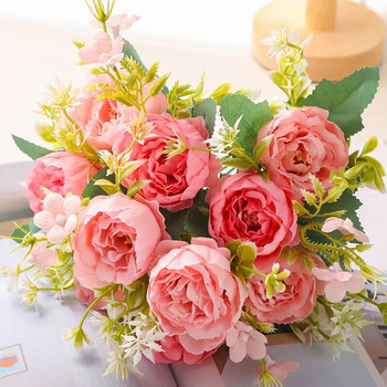 5 κεφαλές παιώνια τεχνητά τριαντάφυλλα λουλούδια μετάξι ψεύτικο λουλούδι Γαμήλια ανθοδέσμη για επιτραπέζιο πάρτι Χριστουγεννιάτικη διακόσμηση λουλούδια