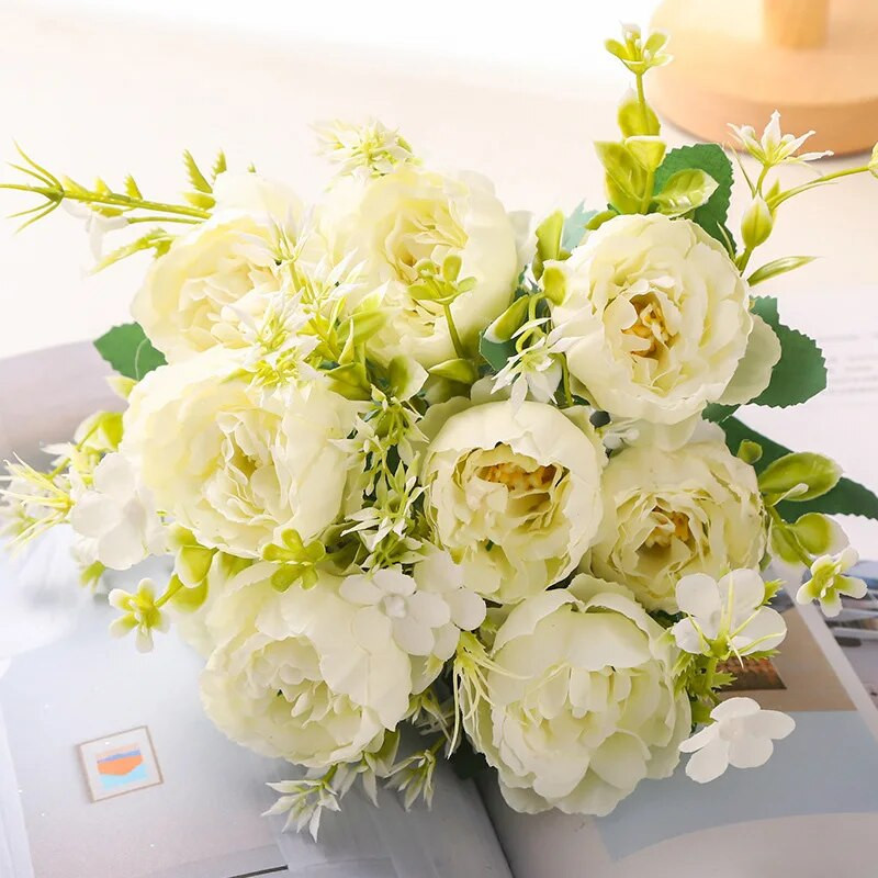 5 glavica božura Umjetno cvijeće ruže Svileni lažni cvijet Vjenčani buket mladenke za stol Kućna zabava Božićni ukrasi Cvijeće