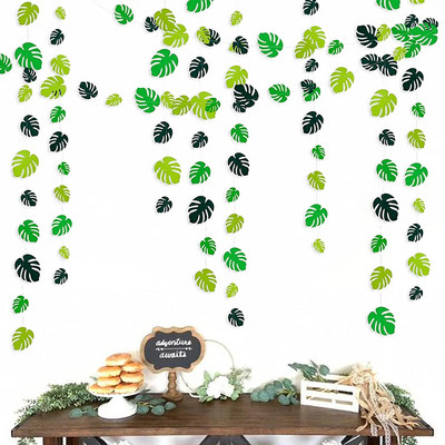 3,5M тропически парти декорации Зелени палмови листа Гирлянди Банер за Hawaiian Luau Wild One Birthday Jungle Leaf Парти консумативи