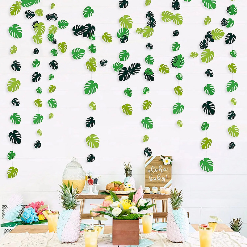 3,5 M decorațiuni tropicale pentru petreceri, ghirlande cu frunze de palmier verzi, banner pentru Luau hawaiian Wild One Birthday Jungle Leaf Party Supplies