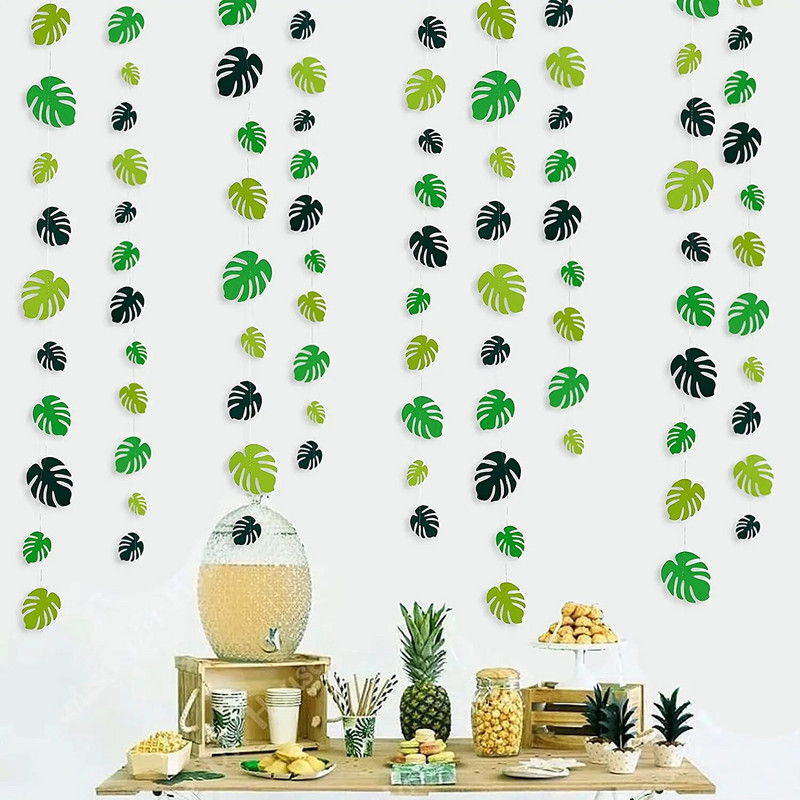 3,5 M decorațiuni tropicale pentru petreceri, ghirlande cu frunze de palmier verzi, banner pentru Luau hawaiian Wild One Birthday Jungle Leaf Party Supplies