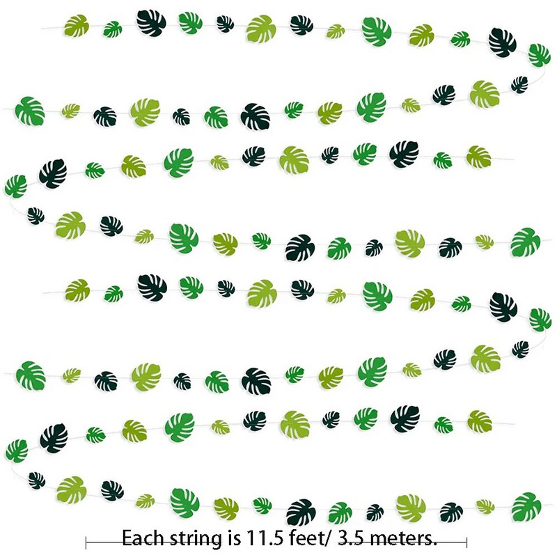 3,5 M decorațiuni tropicale pentru petreceri, ghirlande cu frunze de palmier verzi, banner pentru Luau hawaiian Wild One Birthday Jungle Leaf Party Supplies
