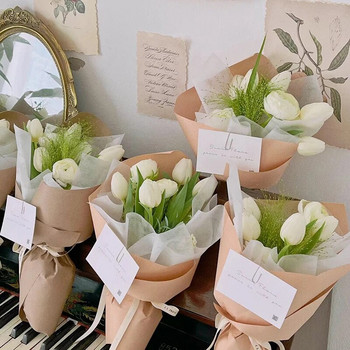 10 κεφαλές πολυτελείας τεχνητές τουλίπες λουλούδια Λευκό μπουκέτο πραγματικής αφής αφρός ψεύτικο λουλούδι Σπίτι γάμου Σαλόνι Χριστουγεννιάτικη διακόσμηση