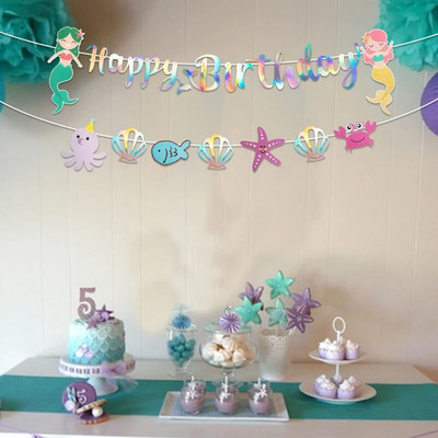 1 set Mermaid Happy Birthday Papirnati banner Svjetlucavi viseći vijenac Zastavica za dječju tematsku zabavu Baby Shower Dekoracija DIY pribor