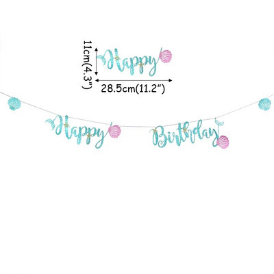 1 set Mermaid Happy Birthday Papirnati banner Svjetlucavi viseći vijenac Zastavica za dječju tematsku zabavu Baby Shower Dekoracija DIY pribor