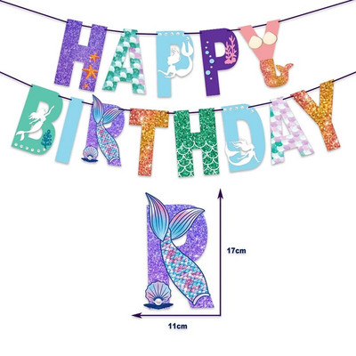 1 set Mermaid Happy Birthday Papirnati banner Svjetlucavi viseći vijenac Zastavica za dječju tematsku zabavu Baby Shower Dekoracija DIY pribor