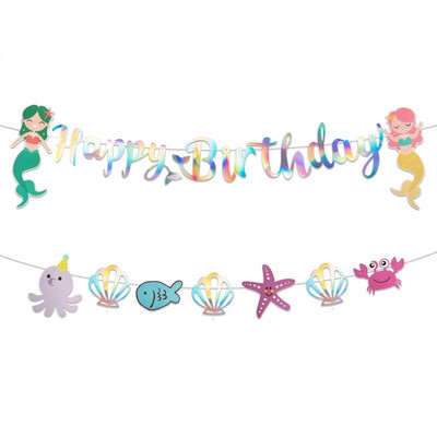 1 set Mermaid Happy Birthday Papirnati banner Svjetlucavi viseći vijenac Zastavica za dječju tematsku zabavu Baby Shower Dekoracija DIY pribor