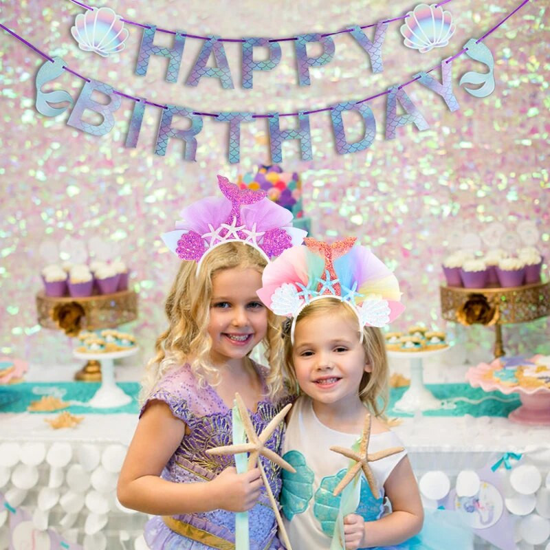 1 set Mermaid Happy Birthday Papirnati banner Svjetlucavi viseći vijenac Zastavica za dječju tematsku zabavu Baby Shower Dekoracija DIY pribor