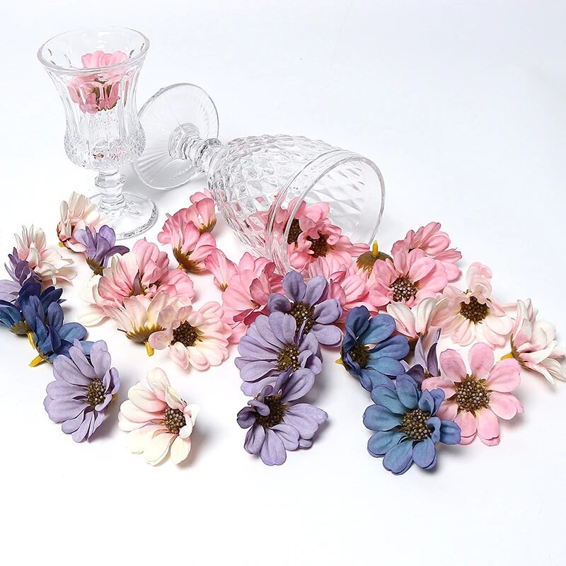 Mesterséges napraforgó virágok Mű százszorszép virágfej Esküvői dekorációk Barkácsolás Virágdizájn Kézműves kellékek Otthoni parti dekoráció