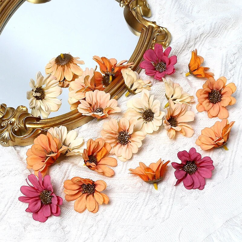 Mesterséges napraforgó virágok Mű százszorszép virágfej Esküvői dekorációk Barkácsolás Virágdizájn Kézműves kellékek Otthoni parti dekoráció