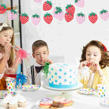 2 Σετ The Banner Strawberry Pull Flag Child Happy Birthday Garland Cake Felt Διακοσμήσεις πάρτι
