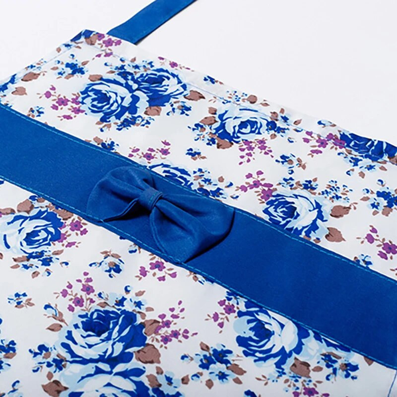 Medvilninė drobė, gėlių, skirta moteriškai aliejui nepralaidžiai prijuostei su kišenėmis ir reguliuojamu juosmens diržu, vandeniui atspari berankovių seilinukų prijuostė