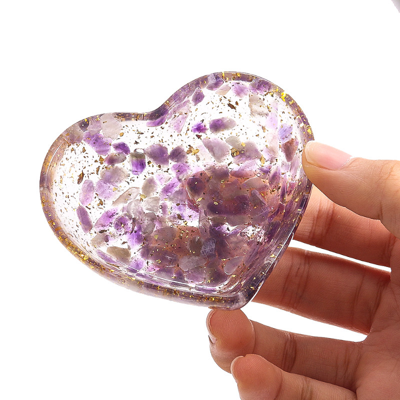 Természetes ametiszt kvarc epoxi aranylevelű szerelmes szív tál energiabűbáj Reiki kristály Ouija Tarot asztrológia Degauss gyógyító kellékek