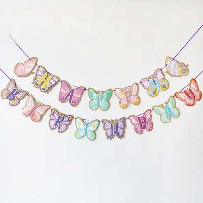 Banner fluture roz violet, ghirlande agățate cu fluture, decorare pentru tort cu fluturi, accesorii pentru petrecerea de nuntă, pentru baby shower