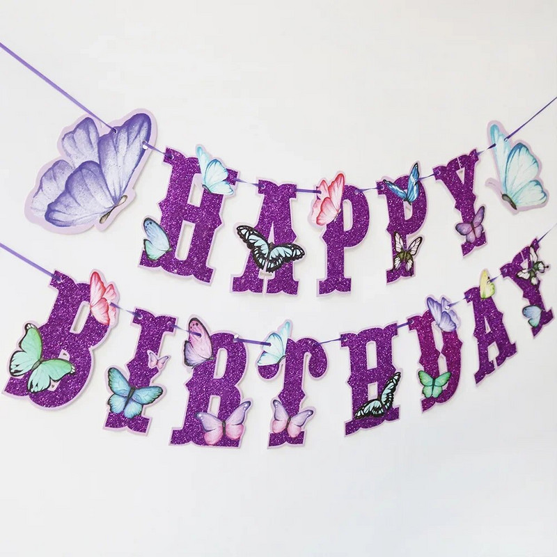 Banner fluture roz violet, ghirlande agățate cu fluture, decorare pentru tort cu fluturi, accesorii pentru petrecerea de nuntă, pentru baby shower