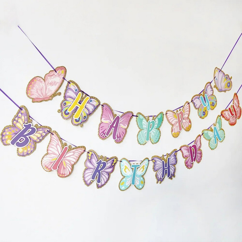 Banner fluture roz violet, ghirlande agățate cu fluture, decorare pentru tort cu fluturi, accesorii pentru petrecerea de nuntă, pentru baby shower
