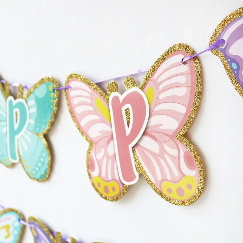 Banner fluture roz violet, ghirlande agățate cu fluture, decorare pentru tort cu fluturi, accesorii pentru petrecerea de nuntă, pentru baby shower