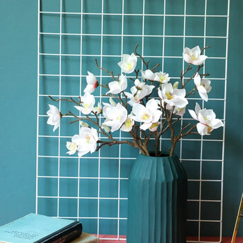 1 τεμ τεχνητό μετάξι 6 κεφαλές μανόλιας Υποκατάστημα σπίτι Διακόσμηση τραπεζιού ξενοδοχείου ψεύτικο λουλούδι γάμος νύφη κρατώντας στηρίγματα φωτογραφίας