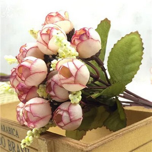 Mazi pumpuru rozes Segu imitācijas ziedi Zīda rozes ziedu aksesuāri Mājas rotājumi Valentīna dienai 15 galviņas/pušķis