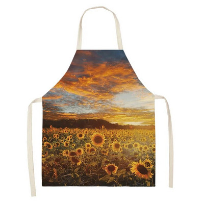 Floarea-soarelui Galben Negru Model Bumbac Lenjerie Șorțuri Bucătărie 53*65cm Pentru Femei Adulti Acasa Gătit Curățenie Coacere Purtă Savete 46287