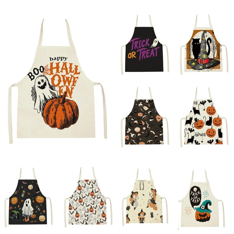 Helovino virtuvės prijuostė Moterų Vyrai Pinafore Suaugusiųjų Vaikų Prijuostė Kulinarija Moliūgai Ragana Katės Spausdinti Prijuostė Buitinės valymo priemonės