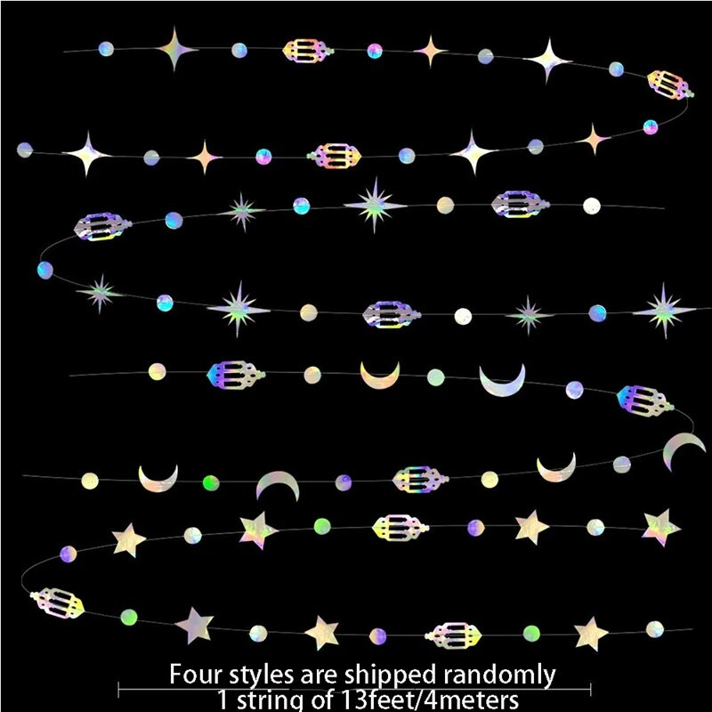 EID Mubarak Banner Tükör Zászló Csillogó Csillag Hold Iszlám Muszlim Party Ramadan Kareem Dekoráció Otthoni Hálószoba Parti Kellékekhez