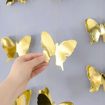 3D хартиен гирлянд от пеперуди Златна лазерна пеперуда Висящи банери Знамена Възрастни Деца Декорация за парти за рожден ден Baby Shower Консумативи