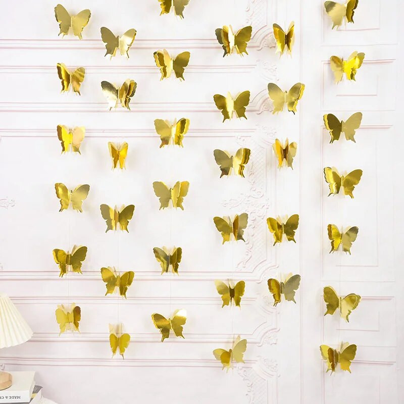 Ghirlandă de fluturi din hârtie 3D, cu laser, cu fluturi, banner agățat, steaguri, adulți, copii, decorare pentru petrecerea de naștere, consumabile pentru baby shower