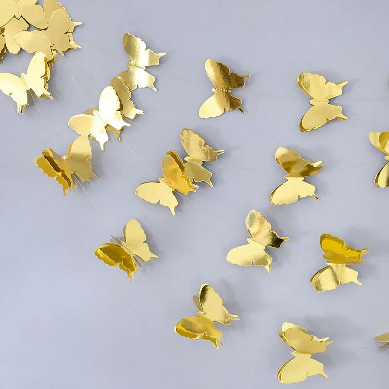 Ghirlandă de fluturi din hârtie 3D, cu laser, cu fluturi, banner agățat, steaguri, adulți, copii, decorare pentru petrecerea de naștere, consumabile pentru baby shower