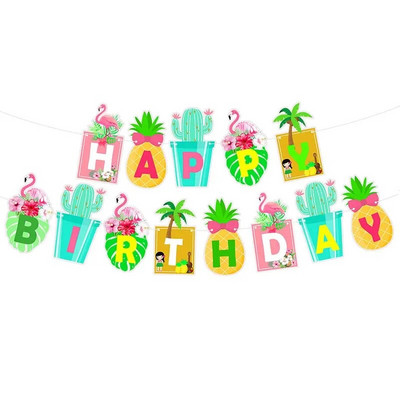 Hawaii ALOHA Boldog születésnapot Banner Flamingo Hawaii Tropical Party Dekorációk Nyári ünnepi parti Luau Aloha party kellékek