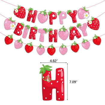 Декорация за парти на тема плодове и ягоди, флагче за издърпване на ягода Честит рожден ден, вложки за торта, 12-инчов комплект латексови ягодови балони