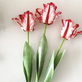 Луксозен 3D папагал лале клон истинско докосване изкуствени цветя за нов домашен декор flores artificiales партита бели лалета