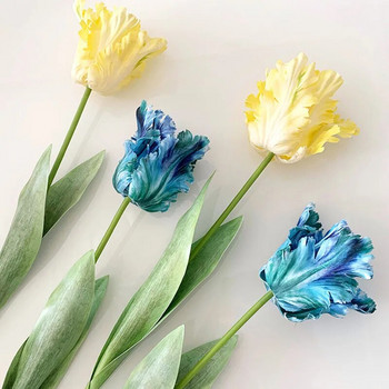 Луксозен 3D папагал лале клон истинско докосване изкуствени цветя за нов домашен декор flores artificiales партита бели лалета