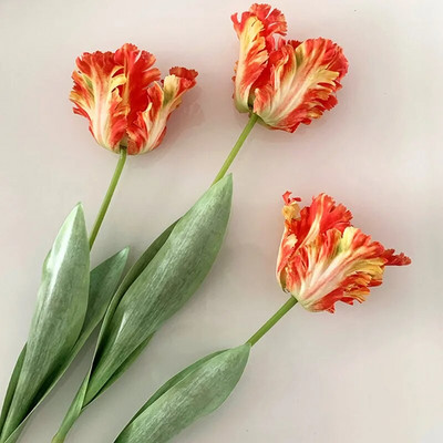 Luxus 3D papagáj Tulipán ág igazi érintés művirágok az új ház dekorációjához flores mesterséges buli a fehér tulipánokat részesíti előnyben