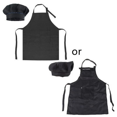 Gyerekek egyszínű, állítható kötény és gomba sapka szett Gyerek konyhai szakács jelmez főzéshez, sütéshez, festés ruhák